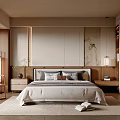 Modern Bedroom Interior Design With Bed Wooden Nightstand Table Lamp Rug And Wardrobe