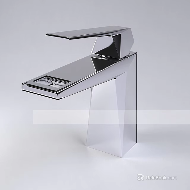 Contemporary Sleek Chrome Faucet With Modern Design And Smooth Angular Shape 3d model 