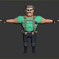 Cartoon Adventure Character In Green Shirt With Brown Hat Suspenders Utility Belt And Open Arms 3d model
