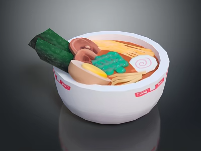 Delicious Ramen Bowl with Noodles Seaweed Soft Boiled Egg Chashu Pork and Vegetables 3d model