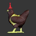 Purple Hen Toy Wearing Pink Hat And Yellow Apron With Red Polka Dots