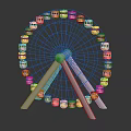 Colorful Ferris Wheel Model With White Frame Pink Yellow Cabins And Black Background Reflection