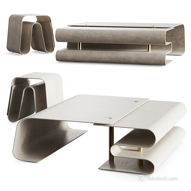 Modern Sleek Coffee Table With Metal Frame And Leather Surface Design 3d model 