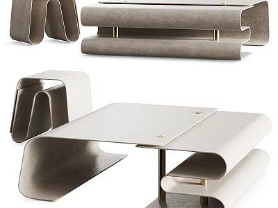 Modern Sleek Coffee Table With Metal Frame And Leather Surface Design 3d model