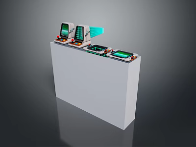 Modern Self Service Kiosks With Digital Screens On White Display Stand 3d model