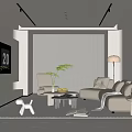 Modern Living Room Interior With Beige Sofa TV Floor Lamp And Decorative Painting