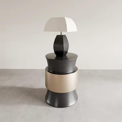Modern White Lampshade Table Lamp With Black Beige Layered Base Design 3d model