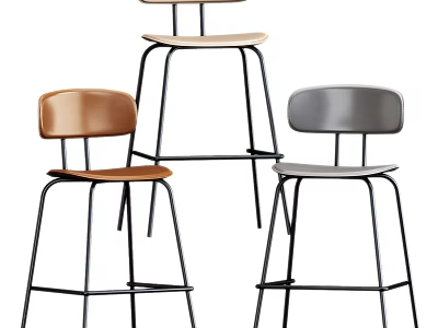 Modern Bar Stools with Brown Gray Beige Seats Black Metal Frame and Backrest Design 3d model