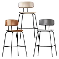 Modern Bar Stools with Brown Gray Beige Seats Black Metal Frame and Backrest Design
