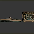Display Cabinet Shelves Featuring Green Marble Surface Gold Metal Frame Intricate Patterns And Spiral Ornament