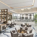Modern Luxurious Real Estate Sales Office Interior With Marble Sand Table And Large Floor Windows