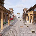 Traditional Chinese Commercial Street With Ancient Architecture And Outdoor Seating Areas
