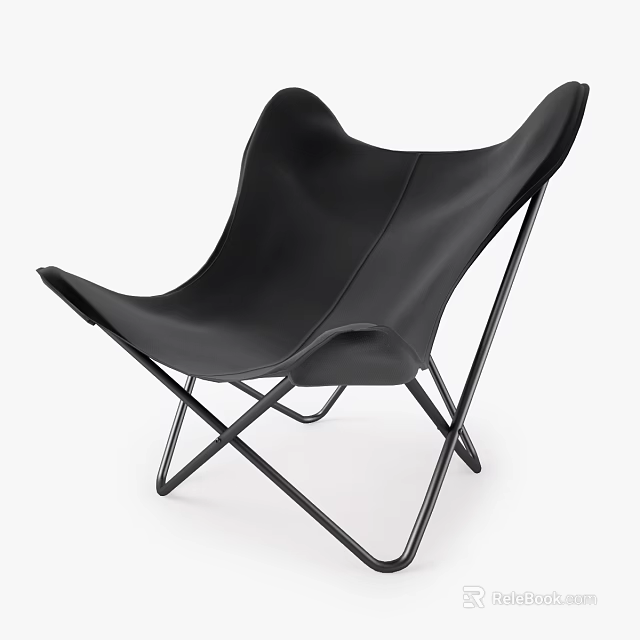 Modern Black Leather Leisure Chair With Streamlined Design And Metal Frame 3d model 