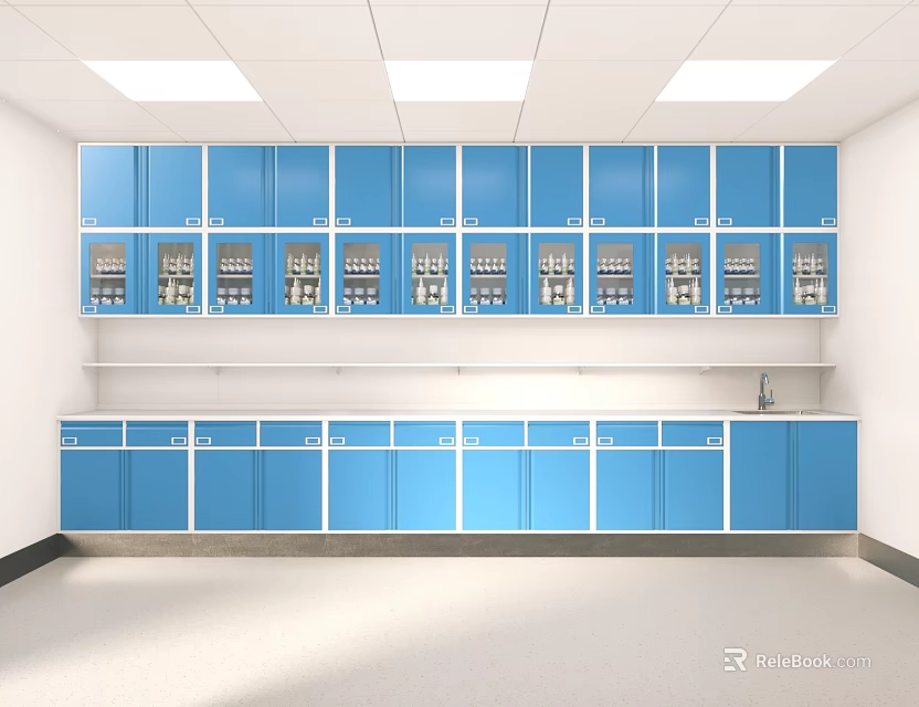 Medical Devices Storage Room Interior With Blue Cabinets And Shelves 3d model 