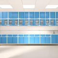Medical Devices Storage Room Interior With Blue Cabinets And Shelves