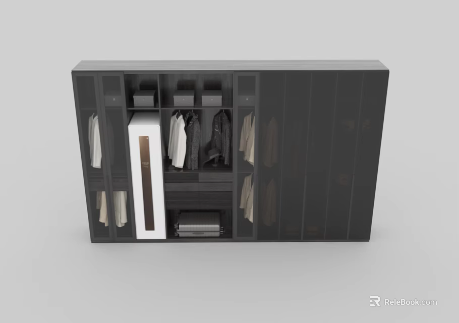 Modern Wardrobe Interior Design With Multiple Compartments Hanging Areas And Storage Drawers 3d model