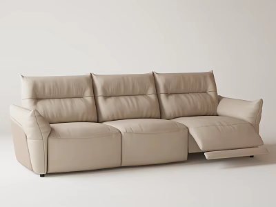 Stylish Beige Leather Three Seater Sofa With Recliner Function And Modern Design 3d model