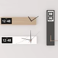 Stylish Wooden Marble And Black Clocks With Analog Digital Time 3d model