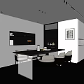 Modern Restaurant Interior Design With Open Layout Dining Table And White Chairs 3d model