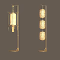 Two Elegant Modern Floor Lamps With Lantern Shaped Shades And Metal Frames