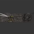 Futuristic Camouflage Tank With Mechanical Legs Firing Laser Beams In Mountain Terrain
