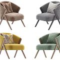 Modern Neutral Upholstered Armchair With Wooden Arms And Gray Throw Blanket