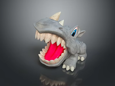 Reptile Head Model with Open Mouth Red Tongue Sharp Teeth Blue Eyes and Head Spikes 3d model