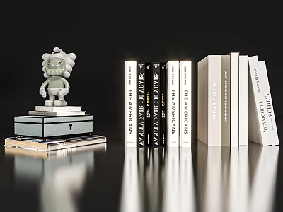 Decorative Ornament Set With Small Figurine Stacked Books And Decorative Storage Boxes 3d model