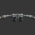 Humanoid Mechanical Robot With Extended Arms Green Accents And Metallic Body