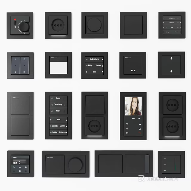 Modern Black Switch Panels With Diverse Designs And Functional Control Features 3d model 