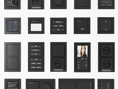 Modern Black Switch Panels With Diverse Designs And Functional Control Features 3d model