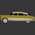 Yellow And White Vintage Classic Car With Chrome Grille And Round Headlights