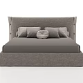 Modern Gray Upholstered Double Bed With Button Tufted Headboard And Pillows 3d model