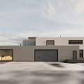 Modern Single Family House Exterior With White Gray Facade Garage And Glass Curtain Wall