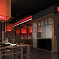 Traditional Chinese Hotpot Restaurant Interior Design With Red Lanterns And Wooden Tables and Chairs
