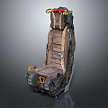 Vintage Industrial Style Brown Chair With Yellow Accents And Metal Frame Design