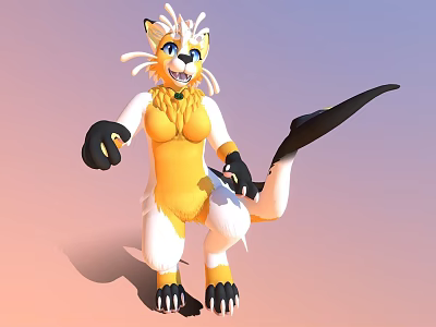 Animated Game Movie Character With Yellow White Fur Blue Eyes Green Collar And Black Paws 3d model