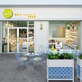 Modern Dessert Shop Interior With Glass Display Cases Menu Boards And Wooden Shelves