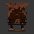 Rusty Mine Cart on Rail Tracks with Detailed Metal Structure and Vintage Design