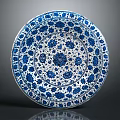 Plant Inspired Floral Patterns On Blue And White Decorative Plate Design