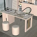 Modern Elegant Tea Table and Chairs with Marble Top Large Window Stools and Tea Set 3d model