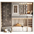 Kids Bed With Ladder Climbing Wall Polka Dot Pillows And Alphabet Blocks Decor