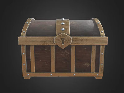 Vintage Wooden Treasure Chest With Metal Trim Rivets And Decorative Lock 3d model