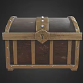 Vintage Wooden Treasure Chest With Metal Trim Rivets And Decorative Lock