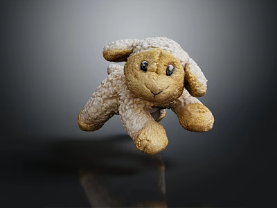 Soft White and Light Brown Plush Lamb Toy on Dark Background with Reflection 3d model
