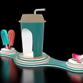 Summer Dessert Display With Colorful Popsicles Cup And Watermelon Slice 3d model