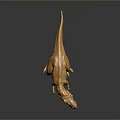 Golden Tyrannosaurus Rex Dinosaur Model With Textured Surface On Dark Reflective Background