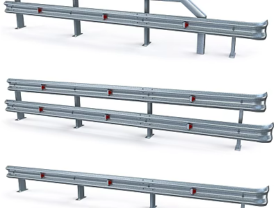 Metal Road Guardrail With Reflective Strips And Durable Steel Posts For Highway Safety 3d model