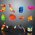 Ornament Decor Set With Horn Blue Helmet Pink Gem Red Shield Mushroom Decor And Lantern