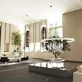 Modern Sales Office Interior Design With Comfortable Sofas Green Plants And Spacious Layout 3d model